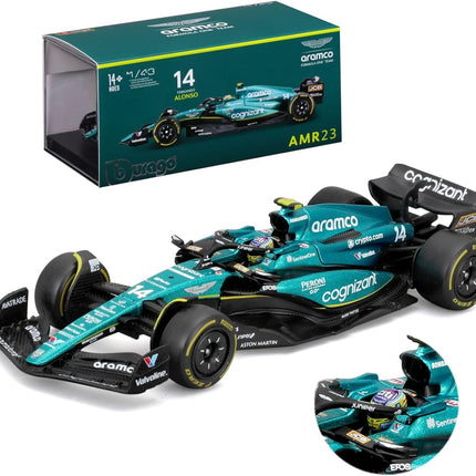 Bburago Aston Martin F1 Fernando Alonso #14 Green 2023 1/43 Model Racing Car